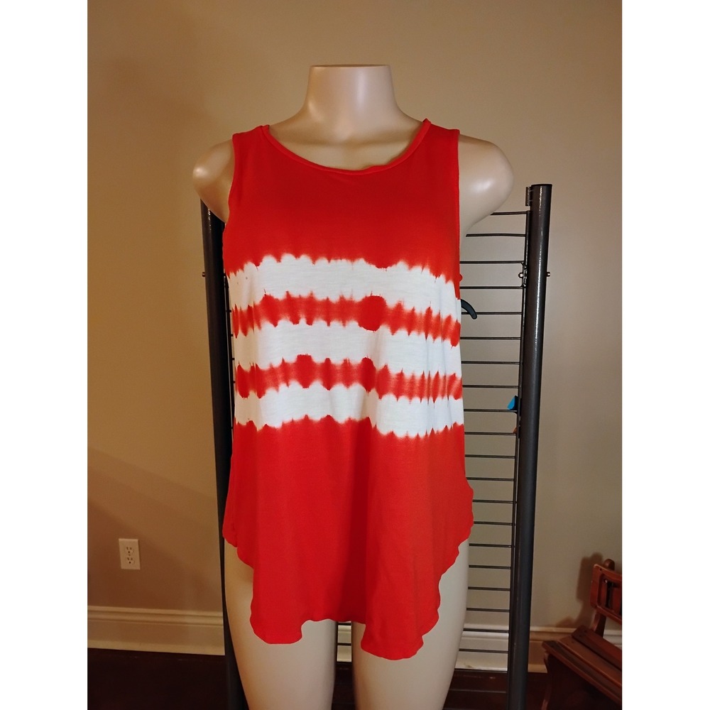 Old Navy Womens XS Red White Tie Dye Stripe Rayon‎ Sleeveless Tank Top